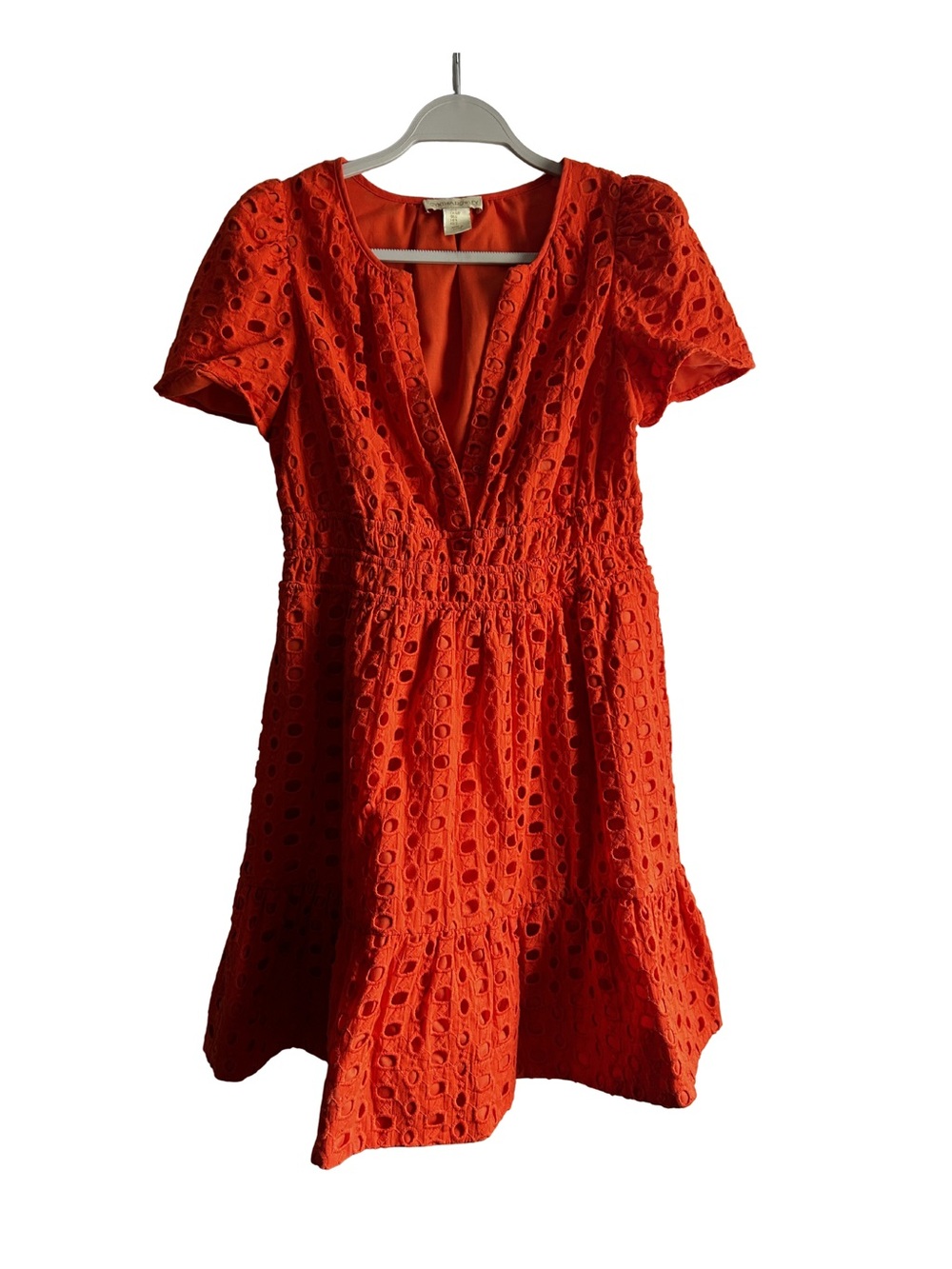 Cynthia Rowley Orange Eyelet V-Neck Mini Dress